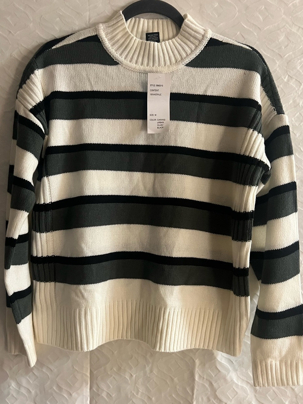 Design History Black & Cream Striped Crewneck Sweater